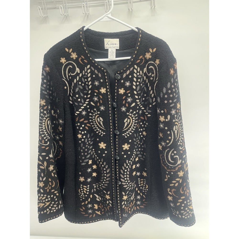 Linea by Louis Dell'Olio Sweater Jacket Vintage Womens Size XL Embroidered